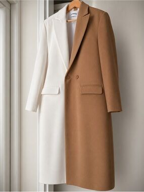 Steve Madden White and Camel Colorblock Coat